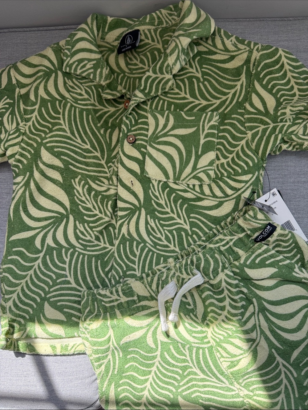 Volcom Kids Green Leaf-Print Polo Romper